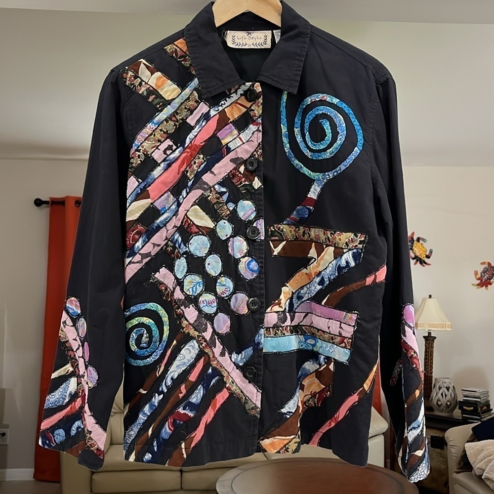 Life Style Colorful Art Geometric Women’s Blazer Jacket Shirt Size M